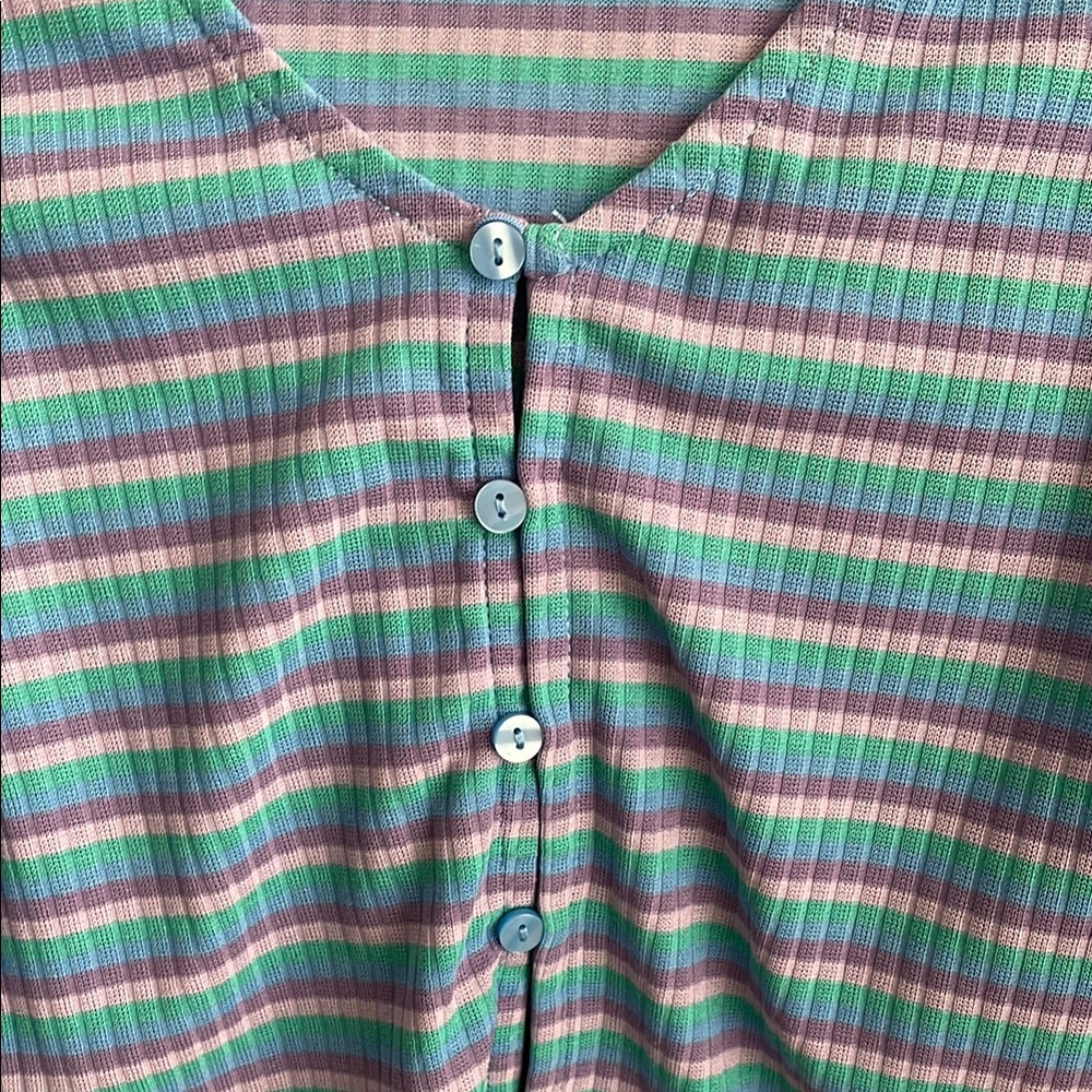 NWT Only Striped Blue, Teal and Purple Cropped Cardigan Top - Picture 4 of 8